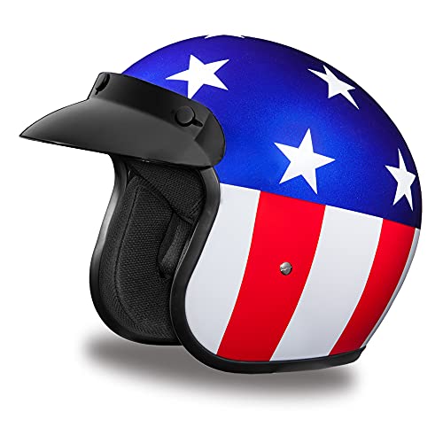 Daytona Helmets 3 4 Shell Open Face Motorcycle Helmet – DOT Approved [Captain America] [M]
