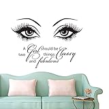 Beauty Eyes Wall Decals Beauty Salon Girl Eyes Quote A Girl Shoud Be Two Things Classy and Fabulous Art Vinyl Bedroom Decoration Make Up Vinyl Stickers NY-380 (57X80CM, Black)