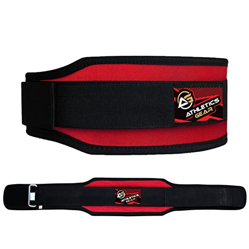 Weight Lifting Belt by Athletics Gear, 5.5” Self-Locking Double Padded Neoprene Back & Core Support for Weightlifting, Bodybuilding, Gym, Workout, Men & Women (Red, Small)