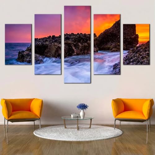 Tableau Laguna Beach coucher de soleil decoration murale toile en 5 parties pour maison