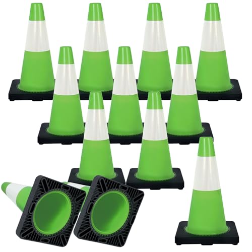 Traffic Safety Cone 18 Inches with Reflex Collars of Parking Lots Lane Road Traffic Control Construction Driving Safety Cone 12 Pack Green
