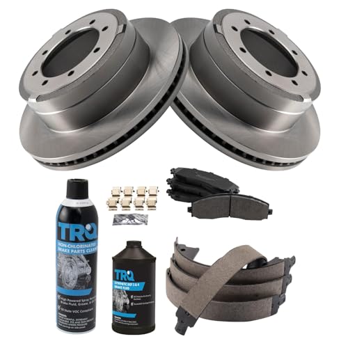 Image of TRQ Rear Brake Pad & Rotor Kit Semi-Metallic Compatible with 2013-2019 Ford F-350 Super Duty 2013-2014 F-450 Super Duty