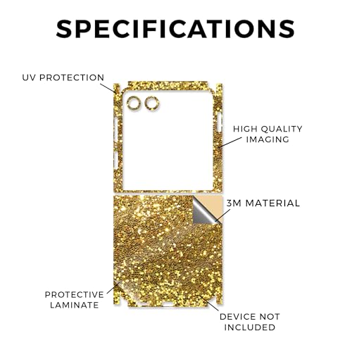 Glossy Glitter Phone Skin Compatible with Samsung Galaxy Z Flip 7 - Gold Dazzle - Premium 3M Vinyl Protective Wrap Decal Cover - Easy to Apply | Crafted in The USA by MightySkins by Vision Signs & Graphics - Image 2