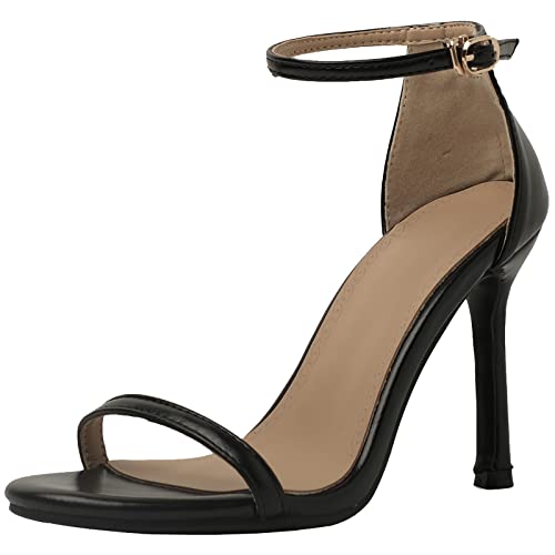 StyliShoes Donna cinturino alla caviglia Abito scarpe tacco sandali con punta aperta e tacco a spillo, Nero , 45 EU