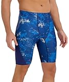 SURFEASY Men's Swim Jammer Endurance Long Racing Training Swimsuit Swim Trunks Athletic Swim Jammers(Navy/Texture,M)