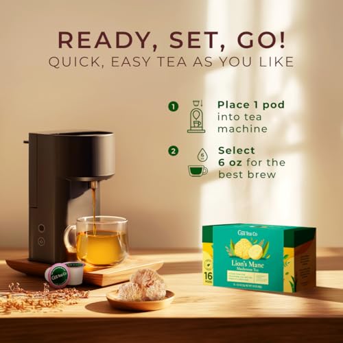 Image of Gya Tea Co Lion's Mane Mushroom Tea Gift Set (16 Count) - Decaf Tea Pod for Lovers Get Well Gifts - Manually Harvested - Enjoy Hot or Iced