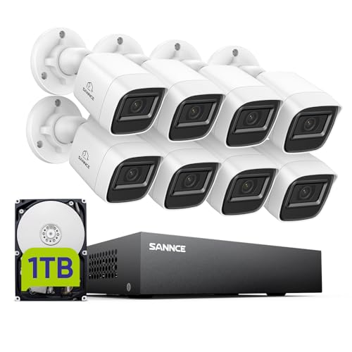 SANNCE 1080P Wired Security Camera System, CCTV 8 Channel 5-in-1 DVR with 1TB Hard Drive and 8Pcs Outdoor Day/Night Surveillance Cameras, Easy Remote Access, Motion Detection, 100ft Night Vision