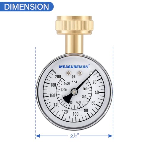 measureman 0-200 psi water pressure gauge 2-123939 dial hose bib pressure gauge home water pressure tester durable 34 hose thread water pressure gauge for home