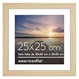 Americanflat Marco de Fotos 25x25 cm en Roble Natural - Usar como Marco de 20x20 cm con Paspartú o 25x25 cm con Cristal Irrompible y Pie para Exposicion en Pared o Mesa