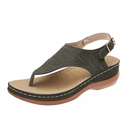 PARACAMISETAS Damen-Plateau-Sandalen mit Keilabsatz, modische Clip-Toe-PU-orthopädische Knöchelschnallen-Zehensandalen, Sommer-Slingback-Strand-Flip-Flops mit niedrigem Keilabsatz,Grün,43 Cover