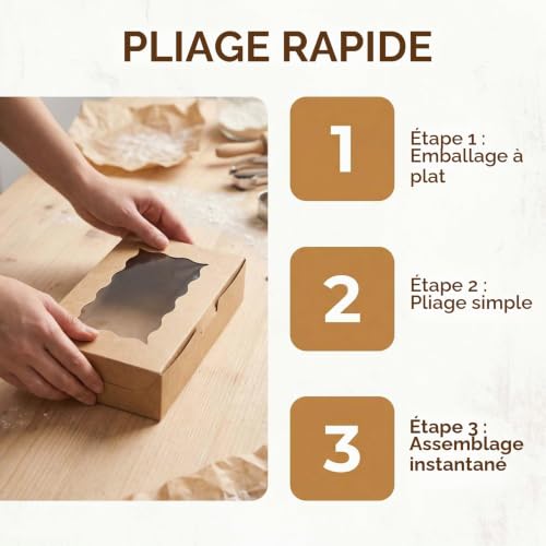 Samlonge Lot de 20 Boîtes Pâtisserie en Papier Kraft avec Fenêtre Transparente, Boite Carton Patisserie, Boîte à Cookies et Cupcakes, 18 x 11 x 4 cm, Emballage Cadeau pour Noël, Mariage, Anniversaire – vue 6