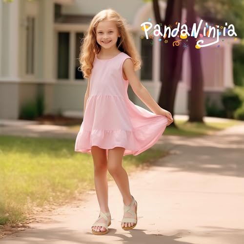 Image of PANDANINJIA Girls Sandals Slip-on Elastic Ankle Cross Strappy Gladiator Dress Sandals Flats Summer Shoes Little Big Kids Sandals
