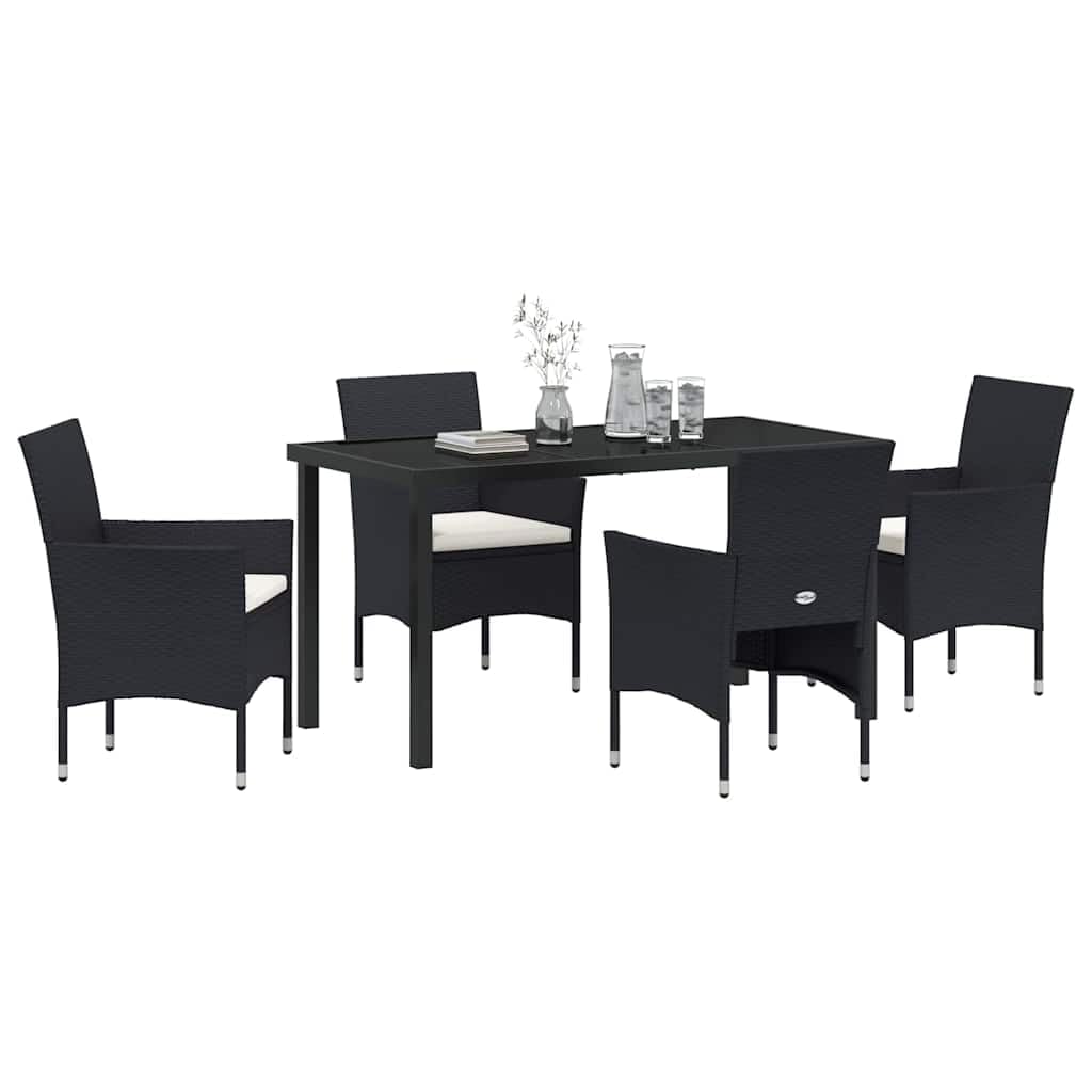 Ensemble de salle à manger pour jardin moderne 5 pcs en polyrotin noir