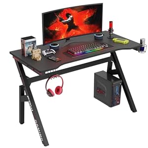 PayLessHere 47 Inch Gaming Desk PC Carbon Fiber Table Ultimate Gamer Workstation with Cup Holder & Headphone Hook for Home Office,Red