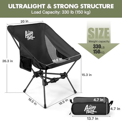 AuraroTrail Silla Plegable para Camping Ultraligera con Marco de Aluminio 7075, Soporta 330 lb, Color Negro, Modelo Short Back miniatura 2