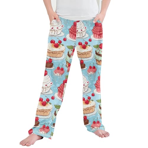 Strawberry Cake Long Pajama Pants Elastic Waist PJ Bottoms with Pockets S A111775