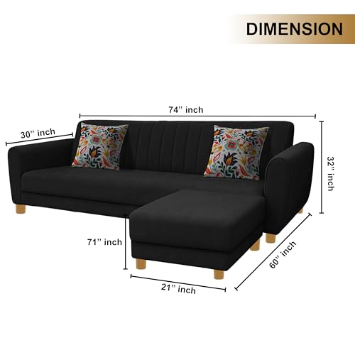 Image of Rosebell-Modern L-Shape Velvet Sofa Set for|Right-Hand Sectional Sofa with Tufted Back 4-Seater Corner Couch,Perfect for Home Office Guests Living Room-Black
