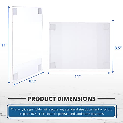 Acrylic Sign Holder With Hook And Loop Adhesive, 8.5 X 11 Inches - Portrait Or 11 X 8.5 Inches - Landscape, Clear Wall Mount Frame, Perfect For Home, Office, Store, Restaurant (3 Pack) #TOP2