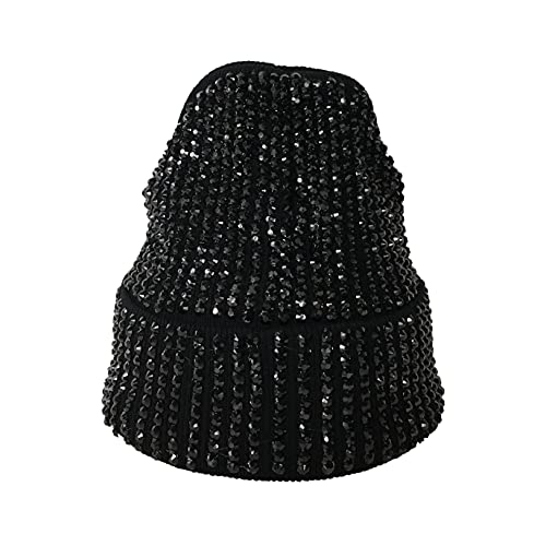 F.C. Fashion Culture Unisex Rhinestone Studded Knit Beanie, Blackout Soft Winter Hat