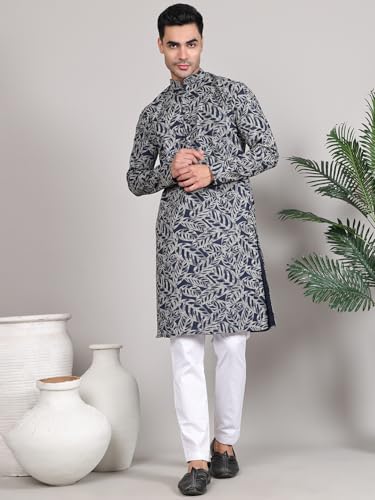 Image of Majestic Man Women's Cotton Regular Fit Casual Ethnic Motifs Printed Mandarin Collar Long Kurta