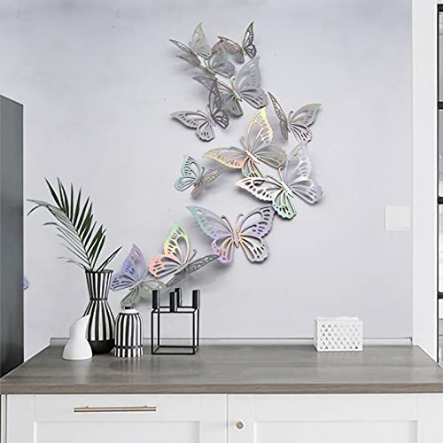 24 adhesivos 3D mariposa para pared plateados miniatura 2