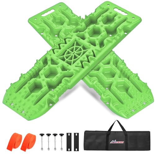 Image of Nilight Recovery Off-road Traction Boards with Jack Lift Base Emergency Tire Ladder Mats For 4WD 4X4 Mud Sand Snow with 2PCS Mounting kit Carry Bag 2 leashes (Green)