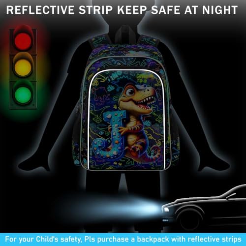Image of 3Pcs Dinosaur Backpack, 16 inch Boys Bookbag with Lunch Box, Kids School Backpacks Set for Elementary Preschool Kindergarten (Balck)