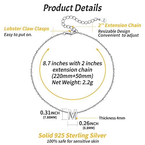 ChicSilver Dainty Initial Ankle Bracelets for Women, 925 Sterling Silver Anklet with Initial M Letter Anklets, Minimalist Summer Beach Anklet Personalized Womens Anklets Jewelry - Image 6