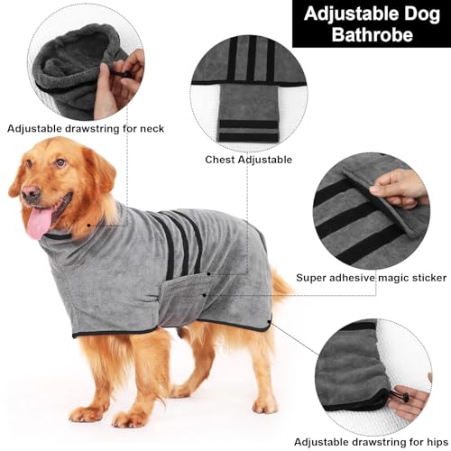 Hundebademantel, Mikrofaser Bademantel für Große Hunde mit Klettverschluss und verstellbarem Schrumpfband, schnell trocknend, saugfähig, für mittelgroße große Hunde, L
