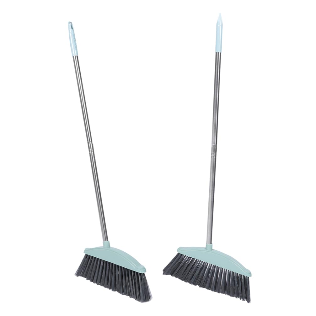 PRETYZOOM Stiff Broom Broom for Carpet Stainless Steel Broom 2pcs Sweeping Brooms with Long Handle Outdoor Indoor Commercial Broom Wide Angle for Home Courtyard Garage Kitchen Office Floor