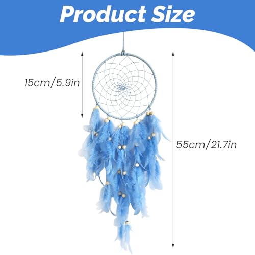 Traumfänger Mädchen Handgefertigt Dream Catcher Feder Dreamcatcher Wandbehang Gewebte im Böhmischen Stil Bastelset für Schlafzimmer Wohnzimmer(Blau)