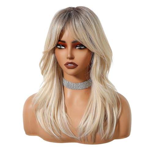Perruque blonde ondulée naturelle synthétique de 20 pouces pour femme