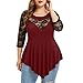 Produktbild ZEELIY Damen Mode Oberteile Elegant Rundhals 3/4arm Hohl Falten Unregelmässig Blumen Muster Slim Fit Bluse Casual Grosse Grössen Lose Bequem Frauen Sommer Tunika blusen Hemd T Shirt Tops