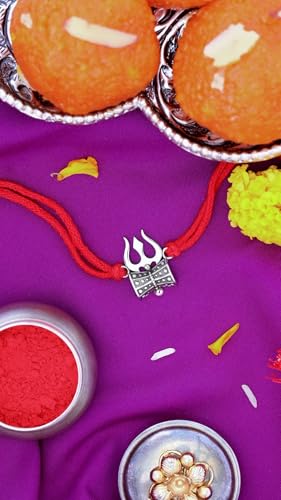 Image of KuberBox 925 Sterling Silver Trishul-Damru Silver Rakhi For Brother