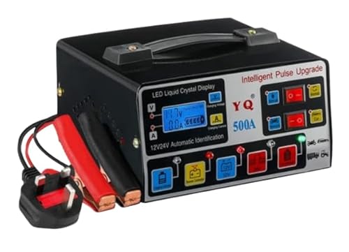500A Heavy Duty Automatic Car Battery Charger 12V/24V, 12A Smart Pulse Repair Trickle Maintainer with LCD Display, Multi-Mode for Lead-Acid, AGM, Gel & EFB Batteries