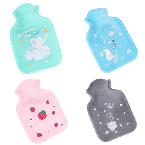 4 Stück Kleine Wärmflasche, wärmflasche süß,Mini Wärmflasche mit Süßen Motiven, 300 ml Kinderwärmflasche für Wärme und Schmerzlinderung,...