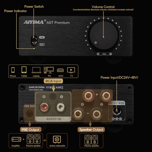 image for AIYIMA A07 Premium TPA3255 Power Amplifier 300Wx2 HiFi Class D Amp Min