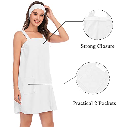 Verve Jelly Women's Towel Wrap for Spa Shower Adjustable Bath Towel Wrap with Headband Cotton Bath Skirt with Strap White XXL - Image 3