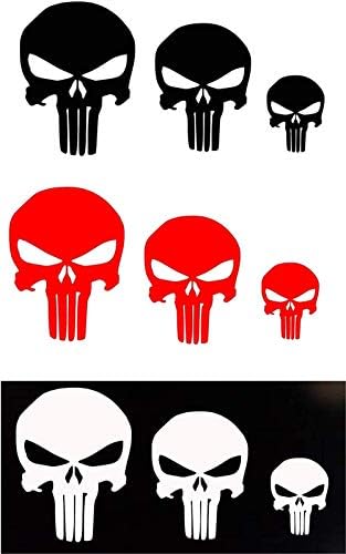 Delzam Punisher Skull Vinyl Decal Sticker White Black Color for Car Trucks Hyro Flask Bottles Window Bumper Laptop Wall Motorcycles Helmets Guns Sniper Marines Army Navy Military