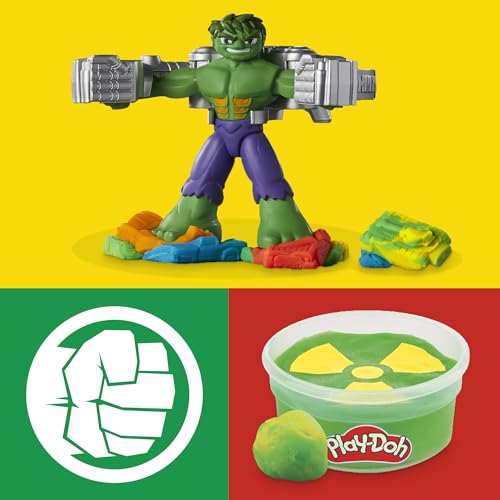 Play-Doh Marvel, Coffret Hulk Écrase Tout, Figurine Flexible et 4 Pots de Pâte à Modeler, Jouets Créatifs pour Enfants, Jeux de Rôle Super-Héros