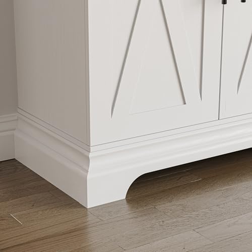 IRONCK Kitchen Pantry Cabinet 72" H, with 9 Shelves, 4 Barn Doors, Drawer, 6 Door Storage Shelves, Farmhouse Freestanding Rustic Wood Cupboard for Kitchen Dining Room White - Image 8