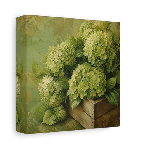 Toile horticole d'hortensias verts vintage 15x15 cm pour decoration de salon