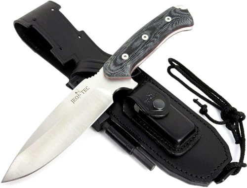 JEO-TEC N&ordm;15 Bushcraft Survival Hunting Tactical Knife - BOHLER N690C Stainless Steel, Multi-positioned Leather Sheath, Sharpener Stone&hellip;
