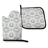 【Guantes de horno personalizados】 Los patrones interesantes aportan vitalidad y diversión a su cocina. Son el regalo perfecto para cualquiera que ame hornear, cocinar, asar a la parrilla y un regalo perfecto de Acción de Gracias/Navidad.