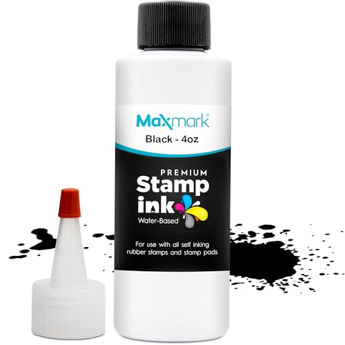 MaxMark Premium Refill Ink with Control Tip Bottle for Self-Inking Stamps, Black Color - 4 oz.