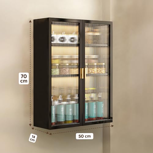Image of MIORAH Kitchen Storage Cabinet | Modular Wall Mounted Kitchen Cabinet Organiser |3 Layer, Space Saving Carbon Steel Shelf, Black, 50 cm, Pack of 1