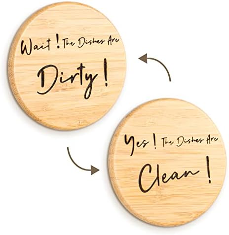 Dishwasher Magnet Clean Dirty Sign - Bamboo Dishwasher Magnet Signboards - Double-Sided Clean Dirty Refrigerator Magnet Sign Decorative for Kitchen Dishwasher, Easy to Read (Round)