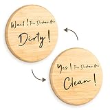 Dishwasher Magnet Clean Dirty Sign - Bamboo Dishwasher Magnet Signboards - Double-Sided Clean Dirty