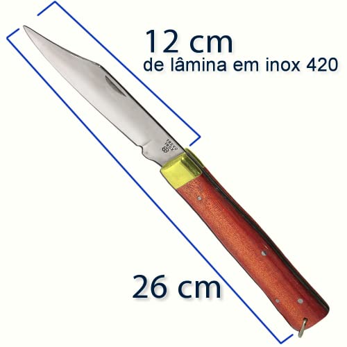 Canivete Trevo Churrasqueiro Extra Grande 26cm Aço Inox Cabo Madeira + Bainha em Couro Legítimo