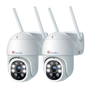 Ctronics 2.5K 4MP Überwachungskamera Aussen WLAN, 2560×1440P PTZ WiFi 2, 4/5GHz IP Kamera Outdoor mit Automatische Verfolgung, Personenerkennung, Nachtsicht in Farbe, Zwei-Wege-Audio (2 St) (weiß)